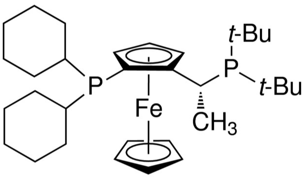 Structure of (R)-(-)-1-[(S)-2-(Dicyclohexylphosphino)ferrocenyl]ethyldi-t-butylphosphine CAS 158923-11-6