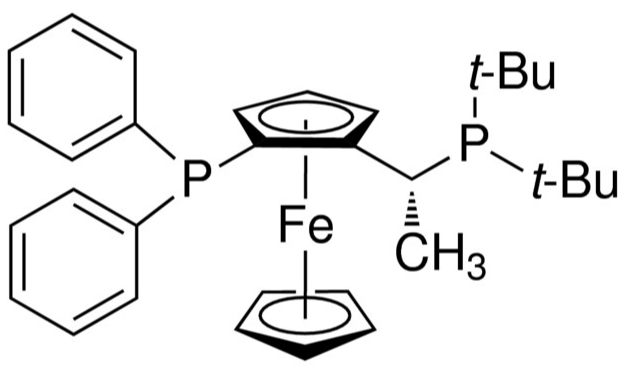 Structure of (R)-1-[(1S)-2-(Diphenylphosphino)ferrocenyl]ethyldi-tert-butylph osphine CAS 155830-69-6