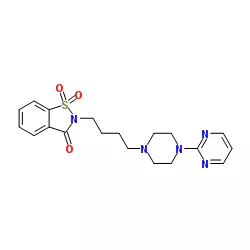 Structure of 1,1-dioxo-2-[4-(4-pyrimidin-2-ylpiperazin-1-yl)butyl]-1,2-benzothiazol-3-one CAS 95847-70-4
