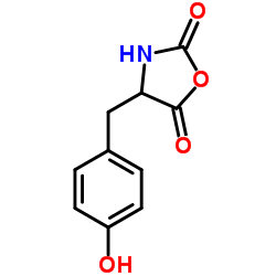 Structure of 4-(4-Hydroxybenzyl)-1,3-oxazolidine-2,5-dione <span class="caps">CAS</span> 3415-08-5 Structure of 4-(4-Hydroxybenzyl)-1,3-oxazolidine-2,5-dione CAS 3415-08-5