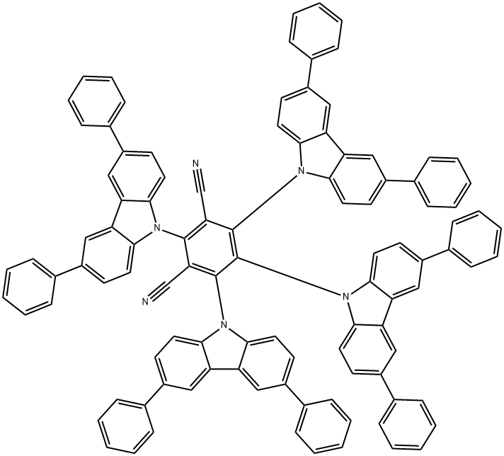 Structure of 2,4,5,6-Tetrakis(3,6-diphenyl-9H-carbazole-9-yl)isophthalonitrile <span class="caps">CAS</span> 1469705-37-0 Structure of 2,4,5,6-Tetrakis(3,6-diphenyl-9H-carbazole-9-yl)isophthalonitrile CAS 1469705-37-0