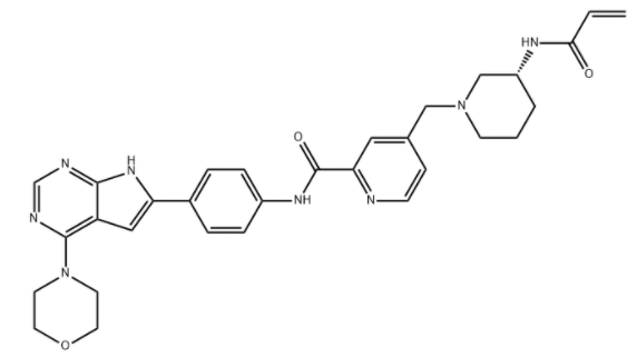 Structure of BMF 219 CAS 2448172 22 1 - N-[4-(4-morpholin-4-yl-7H-pyrrolo[2,3-d]pyrimidin-6-yl)phenyl]-4-[[(3R)-3-(prop-2-enoylamino)piperidin-1-yl]methyl]pyridine-2-carboxamide CAS 2448172-22-1