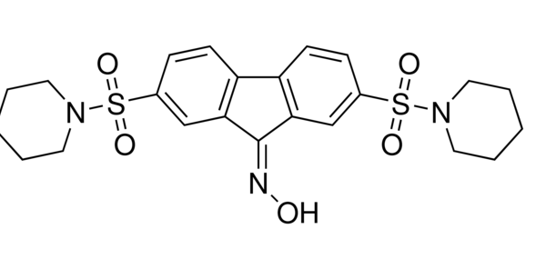 Structure of CIL56 CA3 27 bis1 piperidinylsulfonyl 9H fluoren 9 one oxime CAS 300802 28 2 600x285 - Products