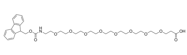 Structure of Fmoc N amido PEG8 acid CAS 756526 02 0 600x178 - Amino-PEG8-acid CAS 756526-04-2