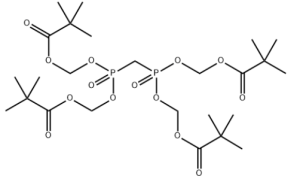 Structure of Propanoic acid, 2,2-dimethyl-, 1,1',1',1'''-[methylenebis[phosphinylidynebis(oxymethylene)]] ester CAS 134606-34-1