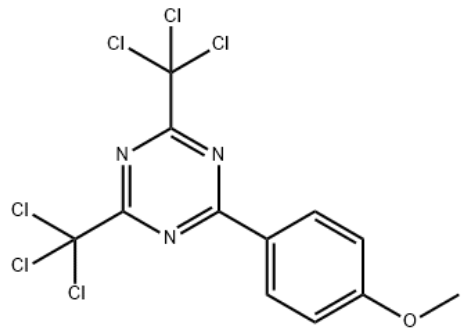 Structure of 2-(4-Methoxyphenyl)-4,6-bis(trichloromethyl)-1,3,5-triazine CAS 3584-23-4