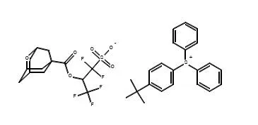 Structure of Sulfonium, [4-(1,1-dimethylethyl)phenyl]diphenyl-, salt with 2,2-difluoro-2-sulfo-1-(trifluoromethyl)ethyl 4-oxotricyclo[3.3.1.13,7]decane-1-carboxylate CAS 1162727-11-8